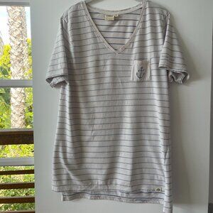 Sanibel Island Pacific Creations V-Neck Striped T-Shirt with Nautica Pocket,  XL